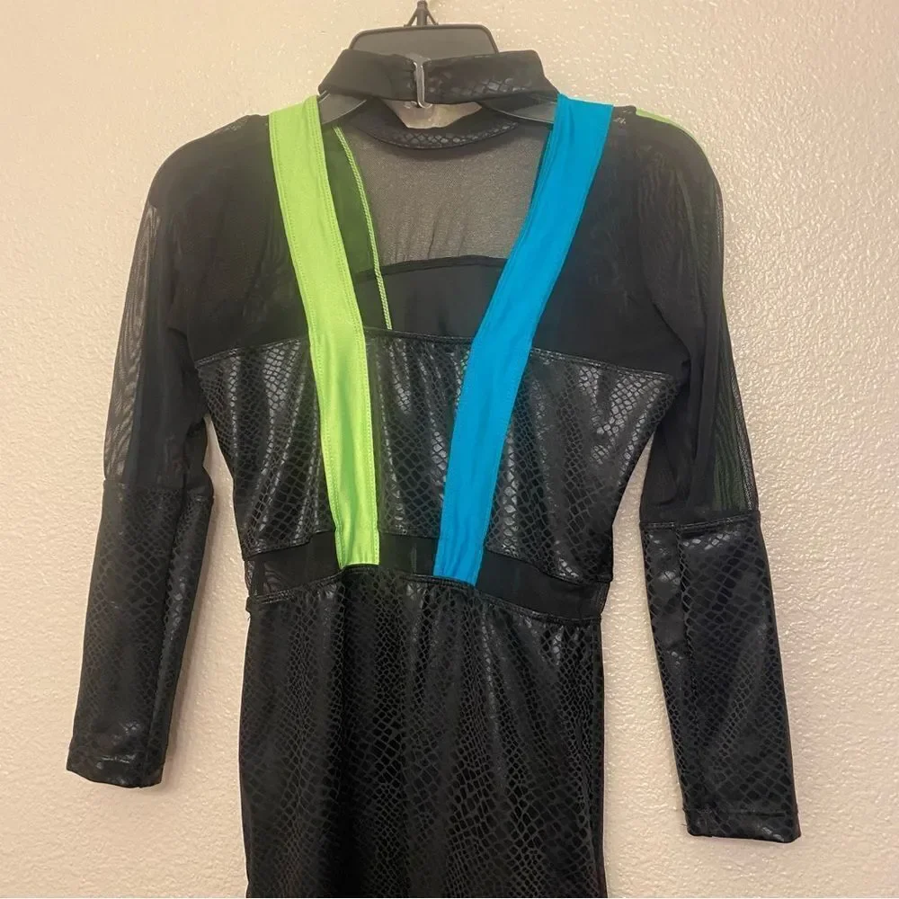 Revolution Dance black neon unitard costume ELECTRIC TOUCH RC22775 LC child